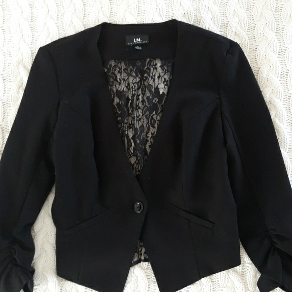 I.N. Black Lacy-Back Blazer